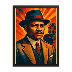 Oscar Micheaux framed print on a plain backdrop in size 18"x24".