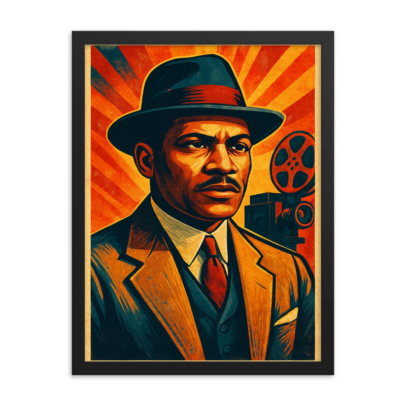 Oscar Micheaux framed print on a plain backdrop in size 18