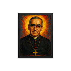 Oscar Romero framed print on a plain backdrop in size 12"x16".