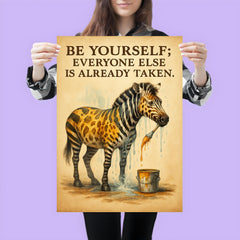 Oscar Wilde be yourself quote zebra painting over stripes inspiring poster 3