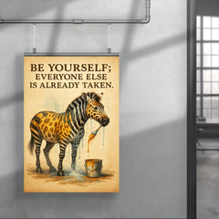 Oscar Wilde be yourself quote zebra painting over stripes inspiring poster 4