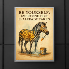 Oscar Wilde be yourself quote zebra painting over stripes inspiring poster 5