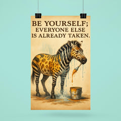 Oscar Wilde be yourself quote zebra painting over stripes inspiring poster 6