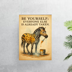 Oscar Wilde be yourself quote zebra painting over stripes inspiring poster 7