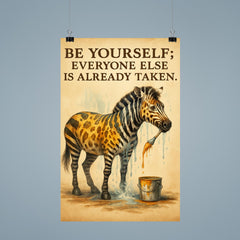Oscar Wilde be yourself quote zebra painting over stripes inspiring poster 9