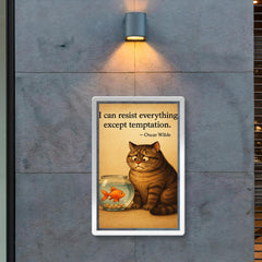 Oscar Wilde quote cat on diet resisting temptation by fish bowl inspiring poster poster 2