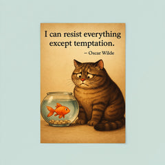 Oscar Wilde quote cat on diet resisting temptation by fish bowl inspiring poster poster 8