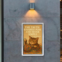 Oscar Wilde quote truth rarely pure never simple confused cat untangling colorful complexity poster 2