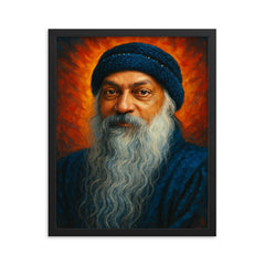 Osho Rajneesh framed print on a plain backdrop in size 16"x20".