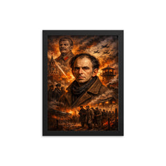 Osip Mandelstam against a Stalinist nightmare backdrop framed print on a plain backdrop in size 12"x16".