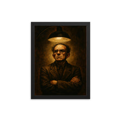 Osip Mandelstam defiant under interrogation lamp framed print on a plain backdrop in size 12"x16".