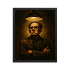 Osip Mandelstam defiant under interrogation lamp framed print on a plain backdrop in size 16"x20".