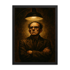 Osip Mandelstam defiant under interrogation lamp framed print on a plain backdrop in size 18"x24".