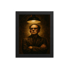Osip Mandelstam defiant under interrogation lamp framed print on a plain backdrop in size 8"x10".