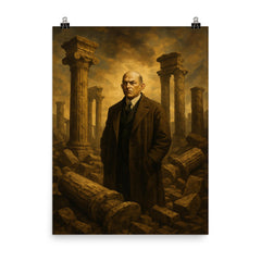 Oswald Spengler among fallen columns poster on a plain backdrop in size 8"x10".