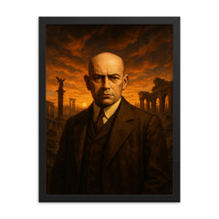 Oswald Spengler in civilizational dusk framed print on a plain backdrop in size 18"x24".