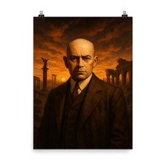 Oswald Spengler in civilizational dusk poster on a plain backdrop in size 8"x10".
