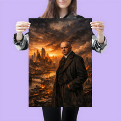 Oswald Spengler over declining city skyline poster 3