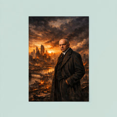 Oswald Spengler over declining city skyline poster 8