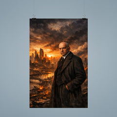 Oswald Spengler over declining city skyline poster 9