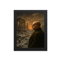 Oswald Spengler watching a civilization's winter framed print on a plain backdrop in size 8"x10".