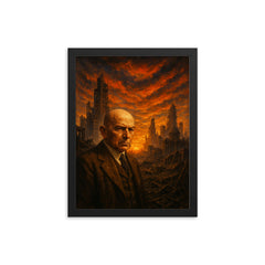 Oswald Spengler with declining city sunset framed print on a plain backdrop in size 12"x16".