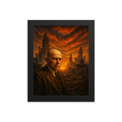 Oswald Spengler with declining city sunset framed print on a plain backdrop in size 8"x10".
