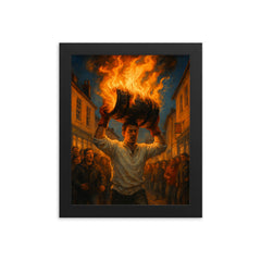 Ottery St Mary Tar Barrels England framed print on a plain backdrop in size 8"x10".