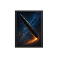 Oumuamua in space framed print on a plain backdrop in size 12"x16".