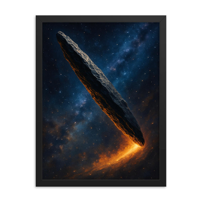 Oumuamua in space framed print on a plain backdrop in size 18