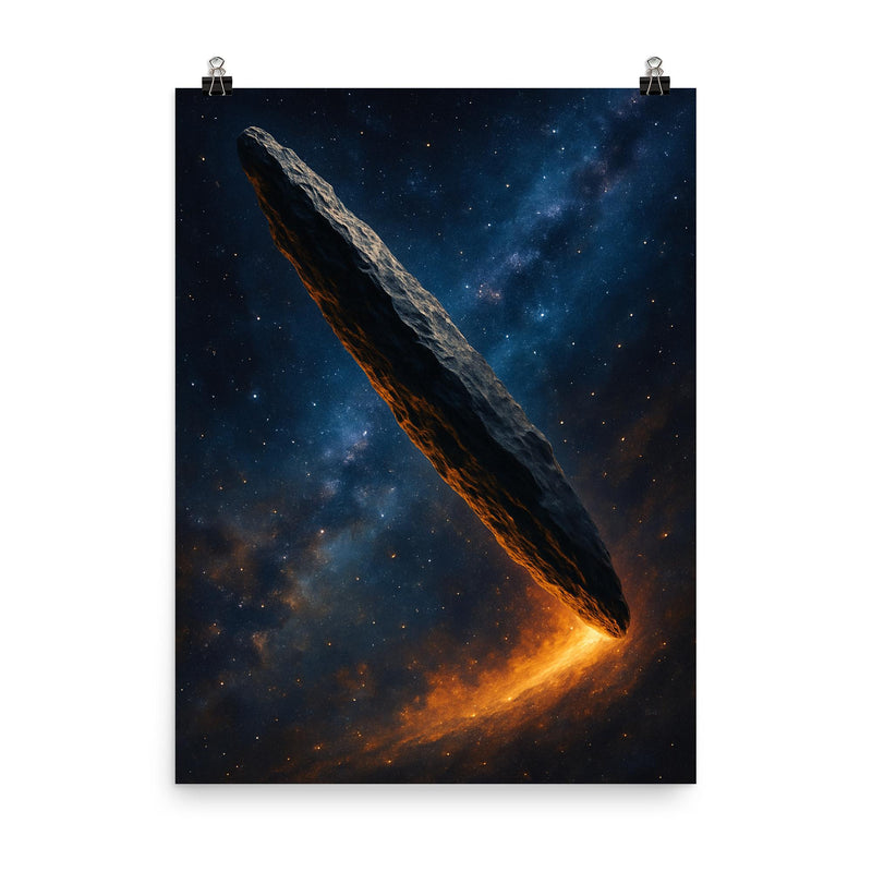 Oumuamua in space poster on a plain backdrop in size 8