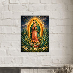 Our Lady of Guadalupe among agave stars metal print mockup