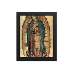 Our Lady of Guadalupe icon c 1531 framed print on a plain backdrop in size 8"x10".