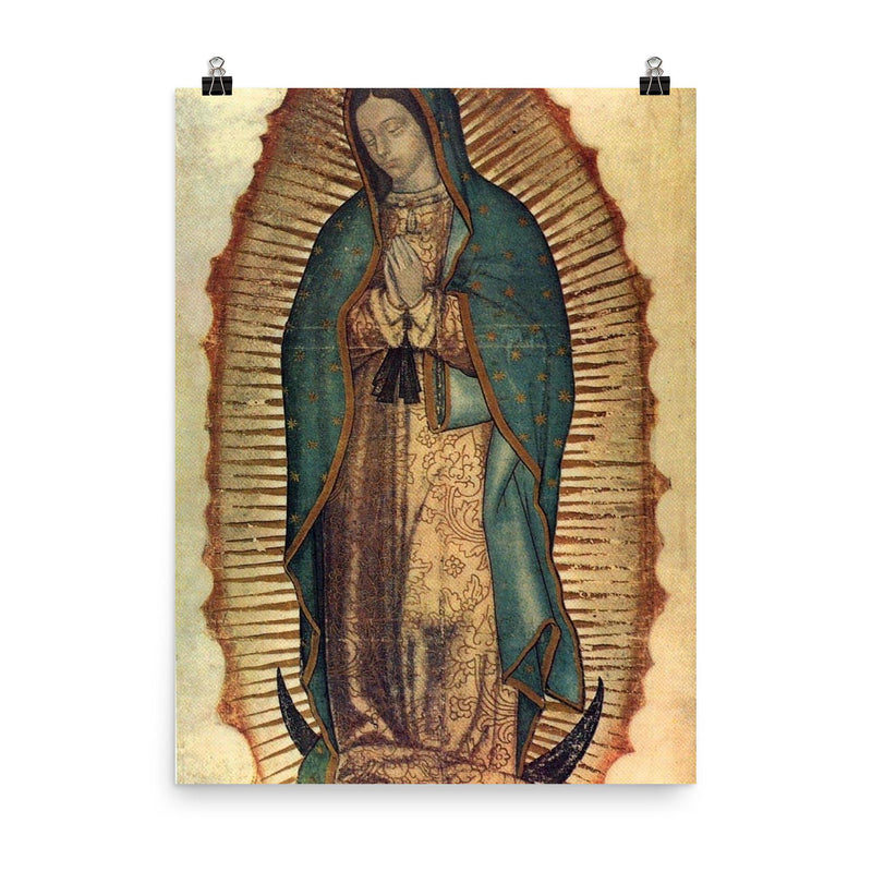 Our Lady of Guadalupe icon c 1531 poster on a plain backdrop in size 8