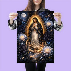 Our Lady of Guadalupe in obsidian night bloom poster 3