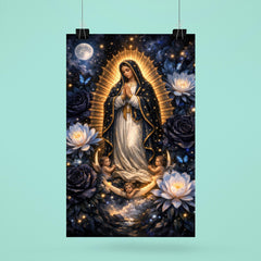 Our Lady of Guadalupe in obsidian night bloom poster 6