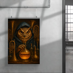 Owl alchemist among brass instruments poster 4