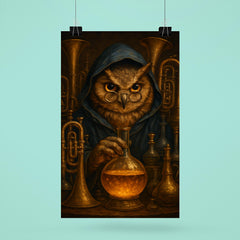 Owl alchemist among brass instruments poster 6