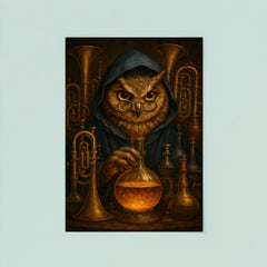 Owl alchemist among brass instruments poster 8