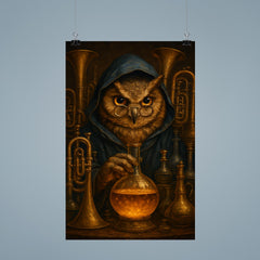 Owl alchemist among brass instruments poster 9