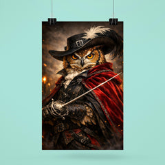 Owl duelist with rapier and velvet cloak poster 6