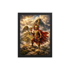 Pachacuti before Machu Picchu in cloudbreak framed print on a plain backdrop in size 12"x16".