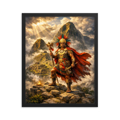 Pachacuti before Machu Picchu in cloudbreak framed print on a plain backdrop in size 16"x20".