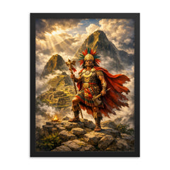 Pachacuti before Machu Picchu in cloudbreak framed print on a plain backdrop in size 18"x24".