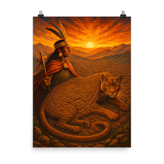 Pachacuti envisioning Cusco as a puma poster on a plain backdrop in size 8"x10".