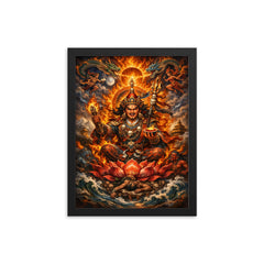 Padmasambhava wrathful lotus born vision framed print on a plain backdrop in size 12"x16".