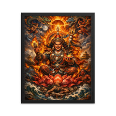 Padmasambhava wrathful lotus born vision framed print on a plain backdrop in size 16"x20".