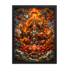 Padmasambhava wrathful lotus born vision framed print on a plain backdrop in size 18"x24".