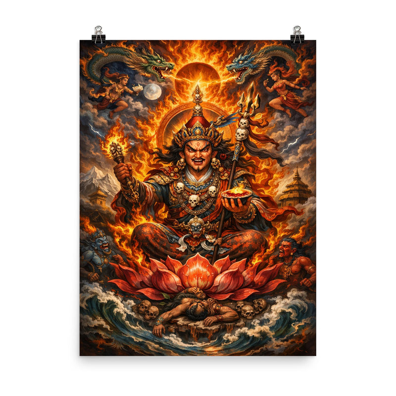 Padmasambhava wrathful lotus born vision poster on a plain backdrop in size 8
