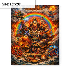 Padmasambhava wrathful rainbow thangka vision metal print on a plain backdrop in size 16"x20".